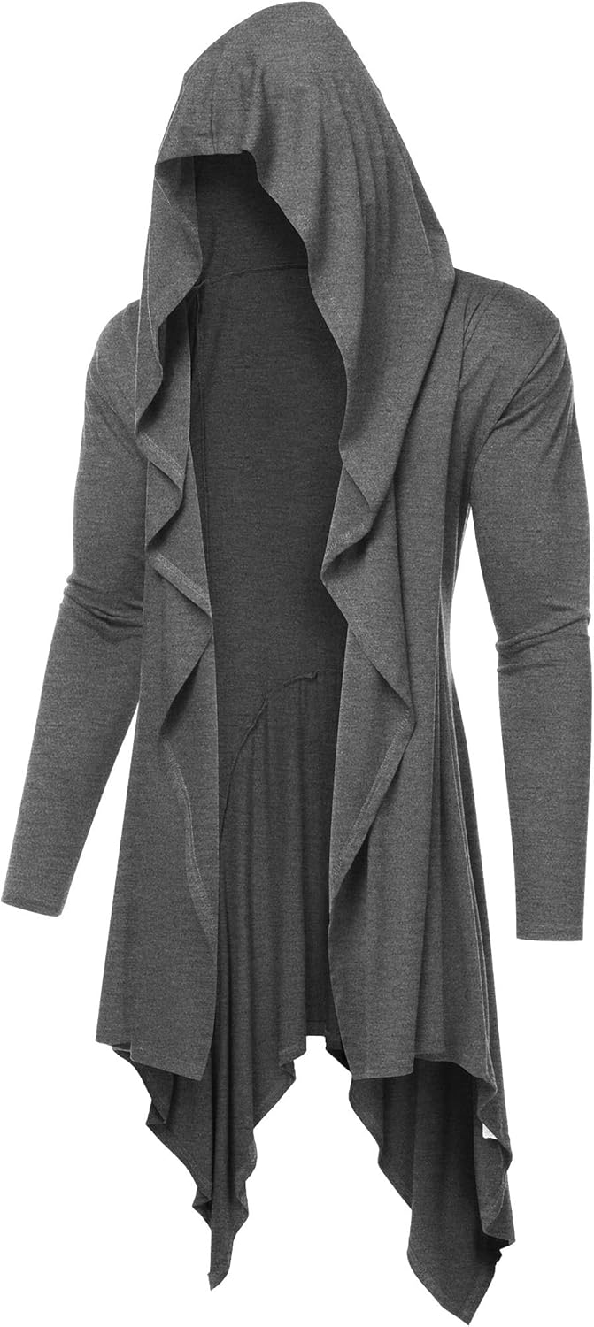 Stylish Long Hooded Cardigan with Ruffle Shawl Collar Design