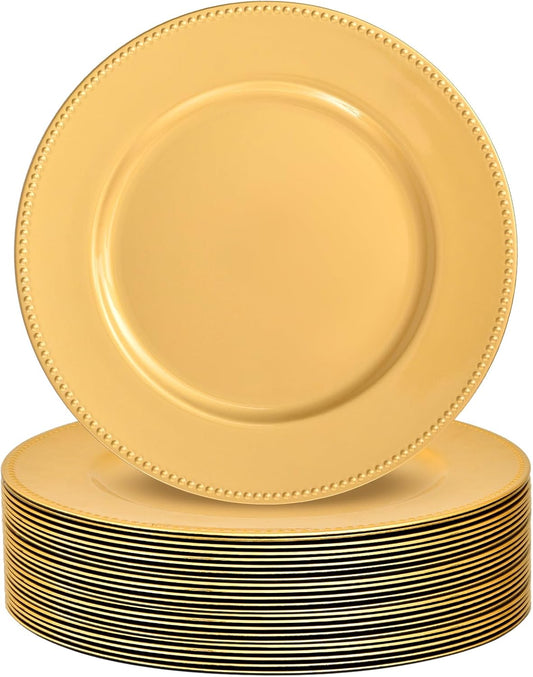 24 Gold Beaded Charger Plates: Elegant Dining Essential