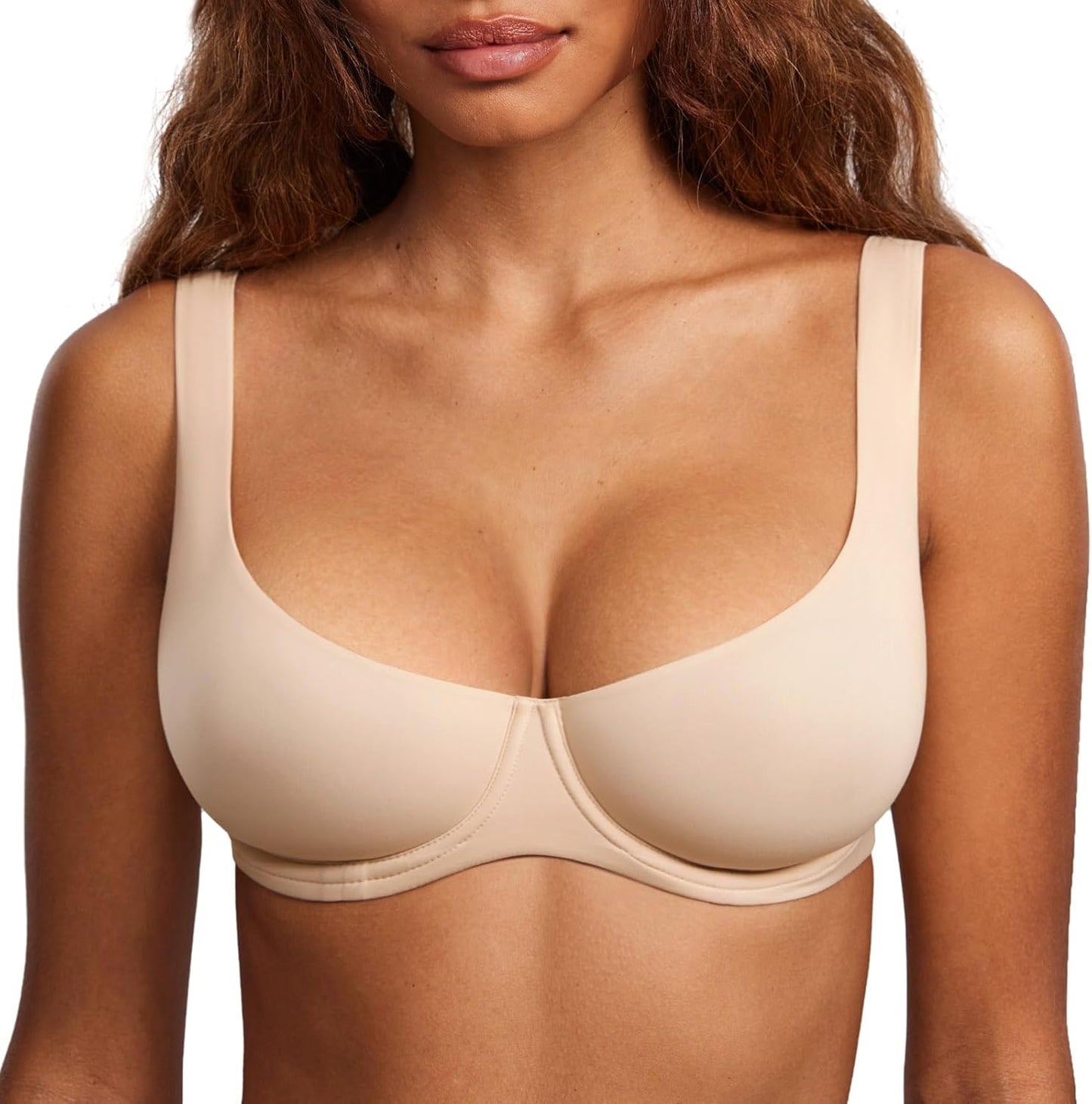 DOBREVA Women's Unlined Balconette Bra for Plus Size Comfort