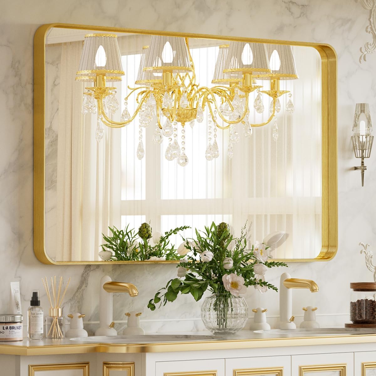 VooBang 24x32 inch Gold Bathroom Mirror with Deep Frame