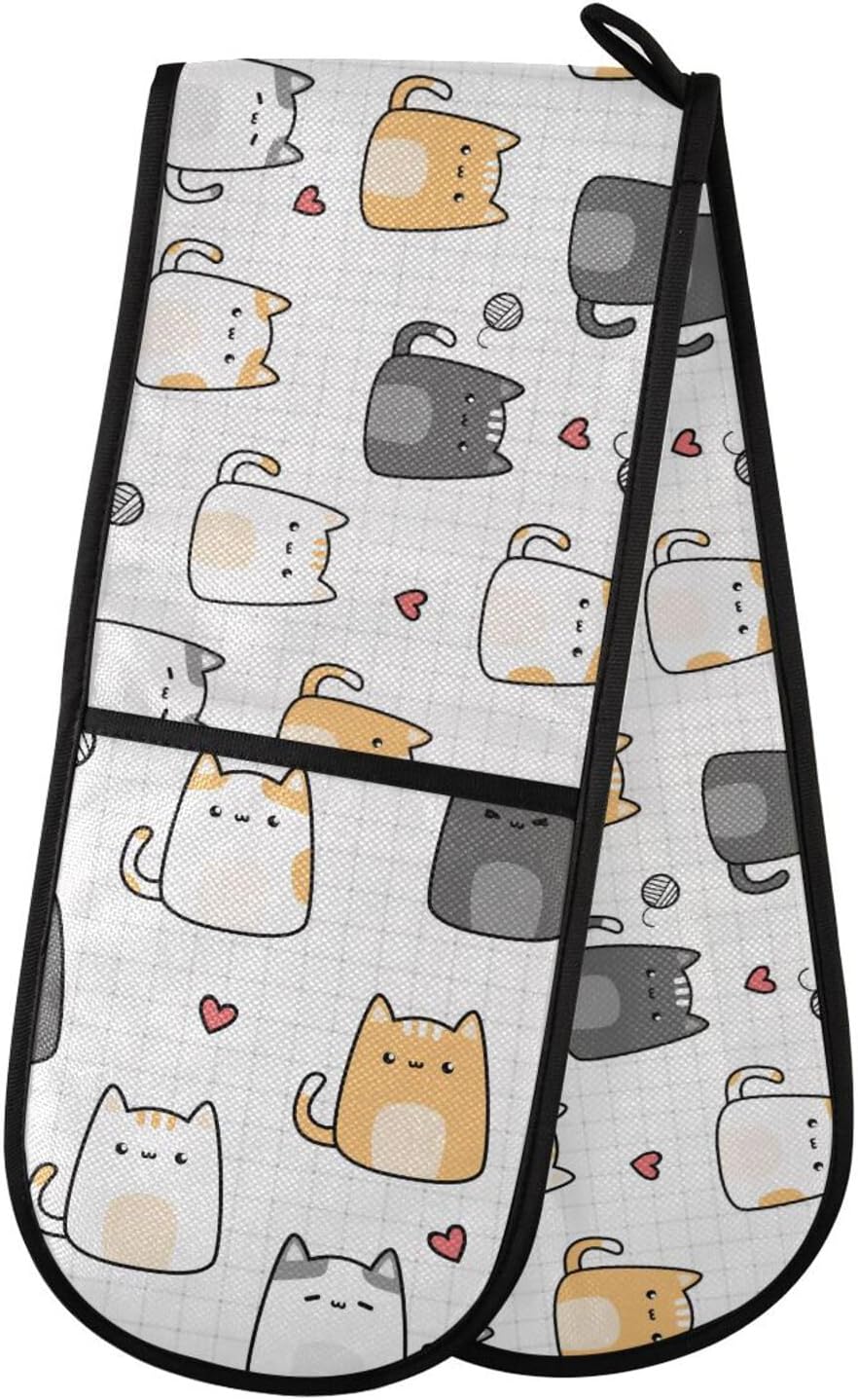 Heat Resistant Double Oven Mitts for Cute Cats Lovers