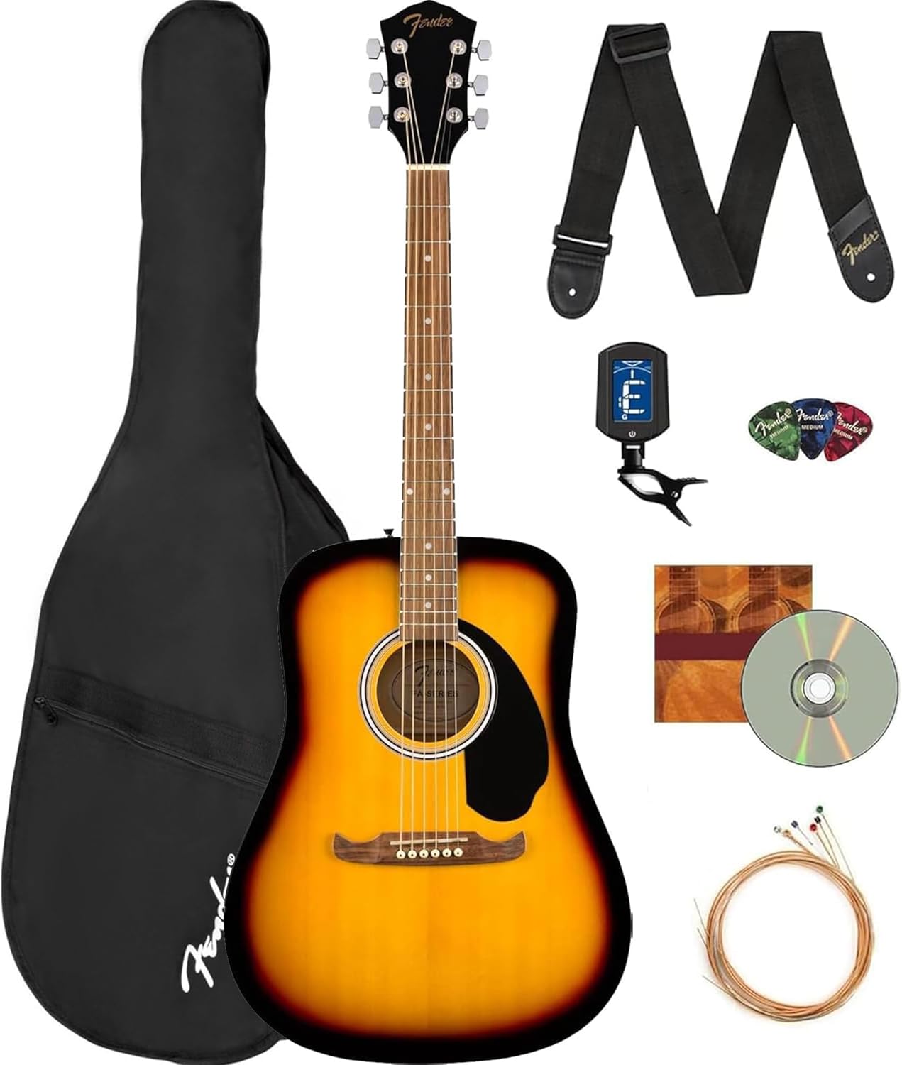 Fender FA-125 Acoustic Guitar Sunburst Bundle - All-Inclusive Kit
