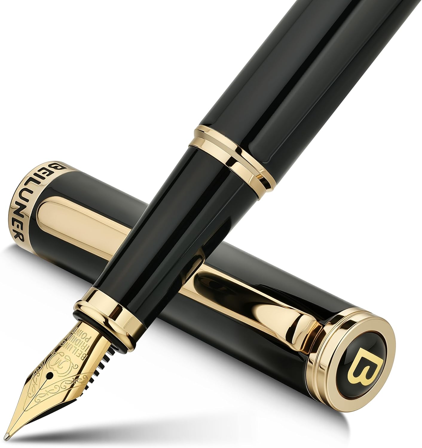 BEILUNER Black Fountain Pen with 24K Gold Accents for Luxury Writing