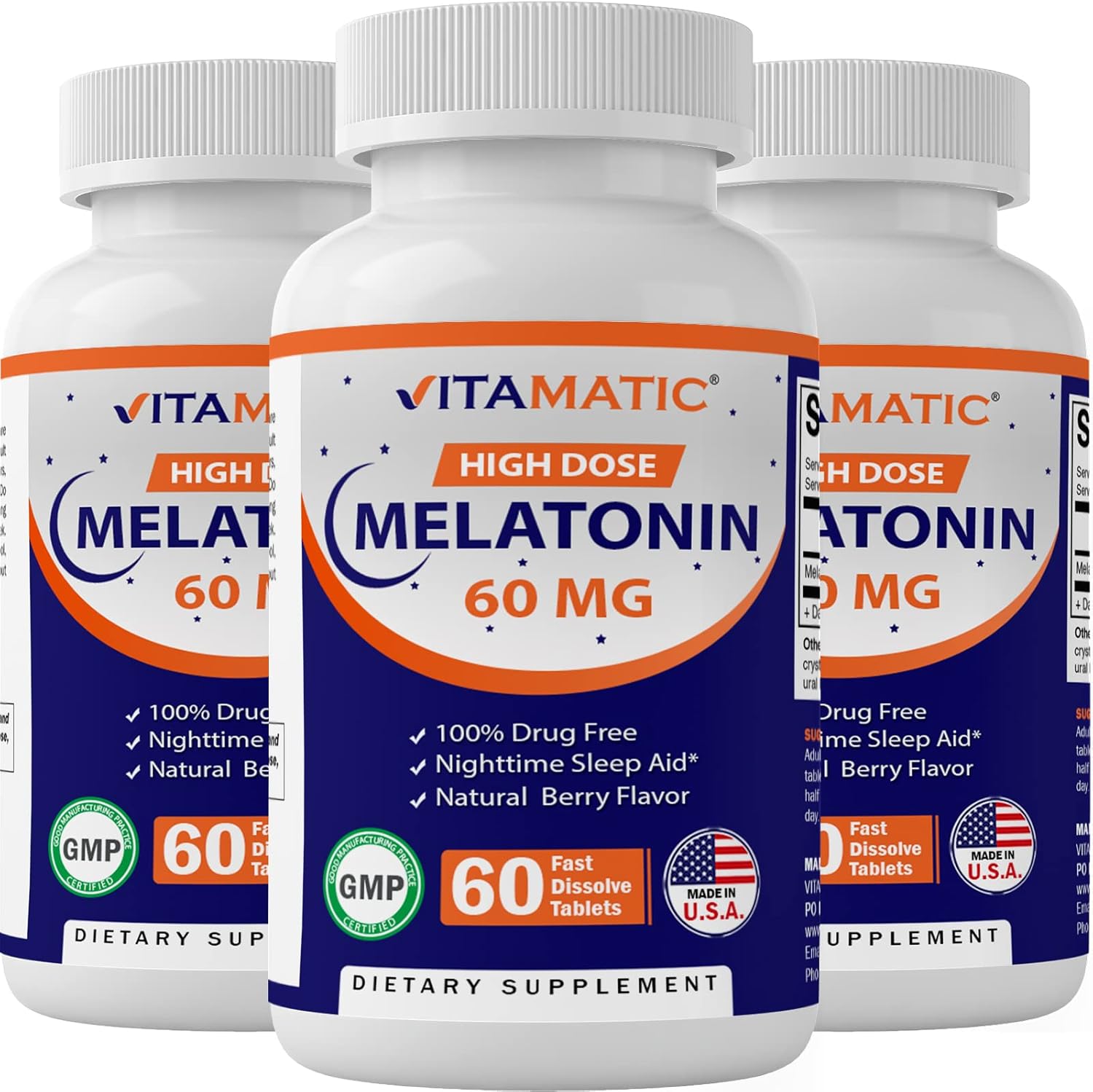 Vitamatic Melatonin 60 mg Fast Dissolve Tablets for Sleep Aid
