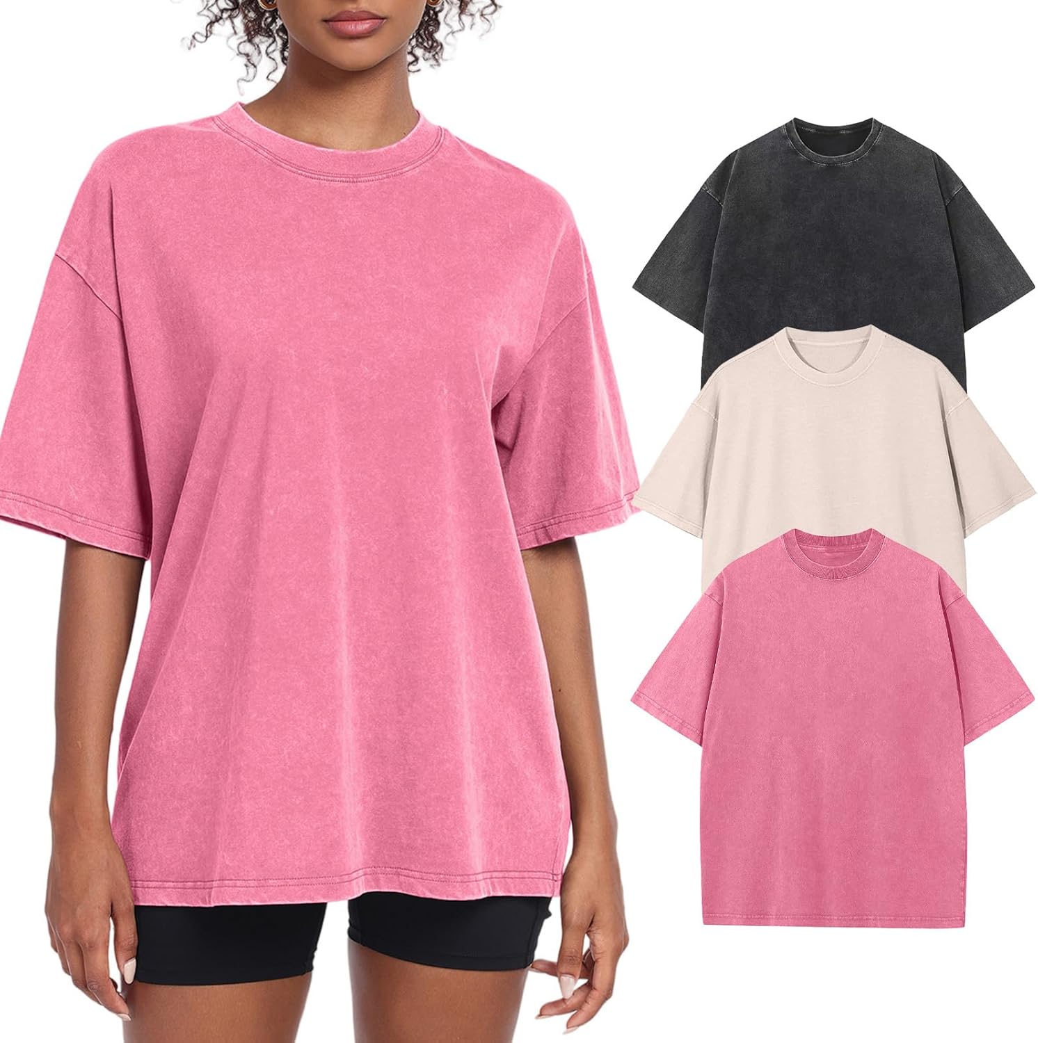 Womens Washed Vintage Oversized T-Shirt for Casual Streetwear
