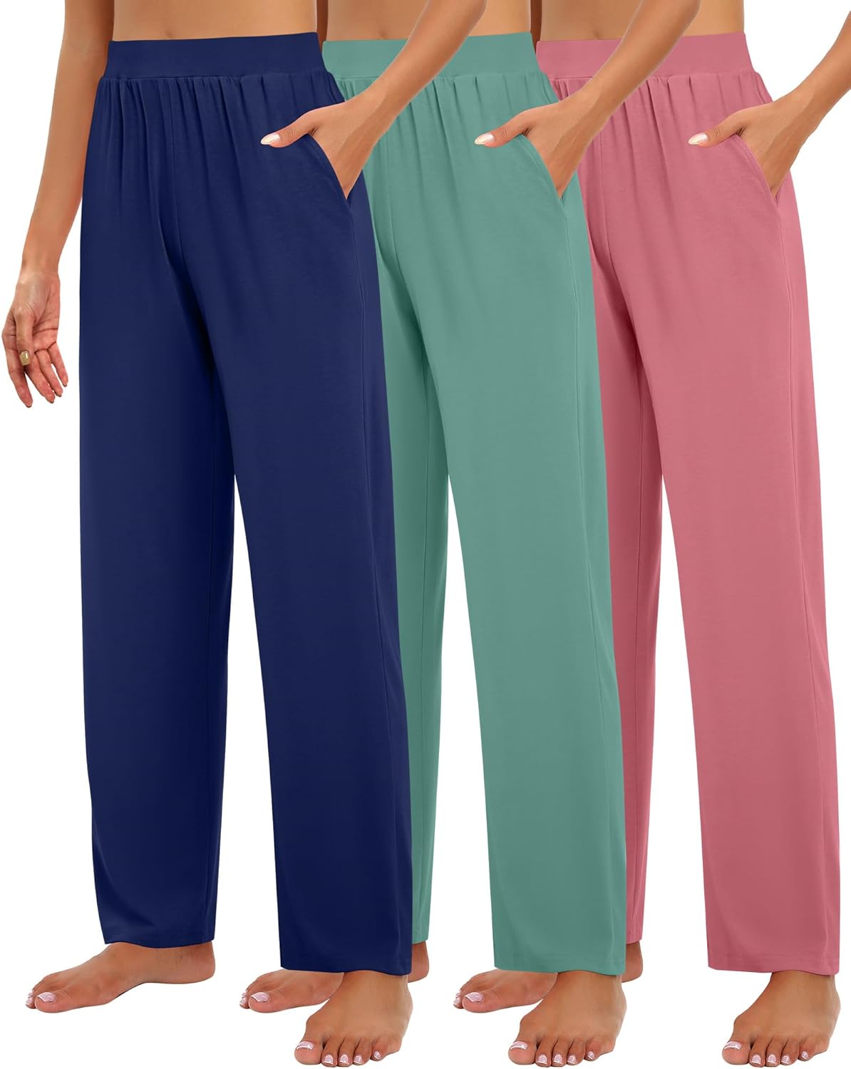 Huukeay Women's Lounge Pants 3 Pack Cozy Wide Leg Slacks