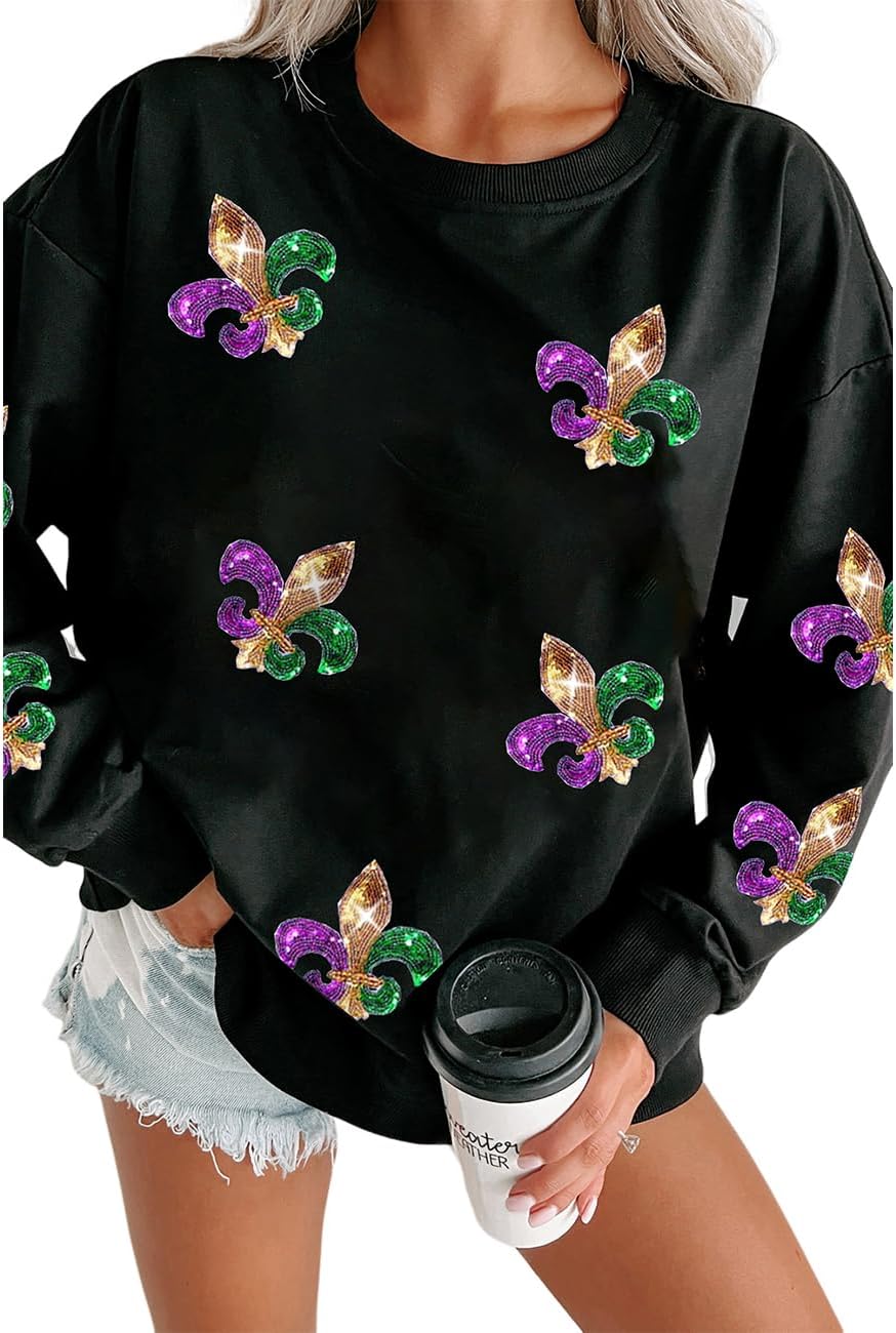 Ecosunny Sequin Mardi Gras Sweatshirt - Sparkle Your Holidays!