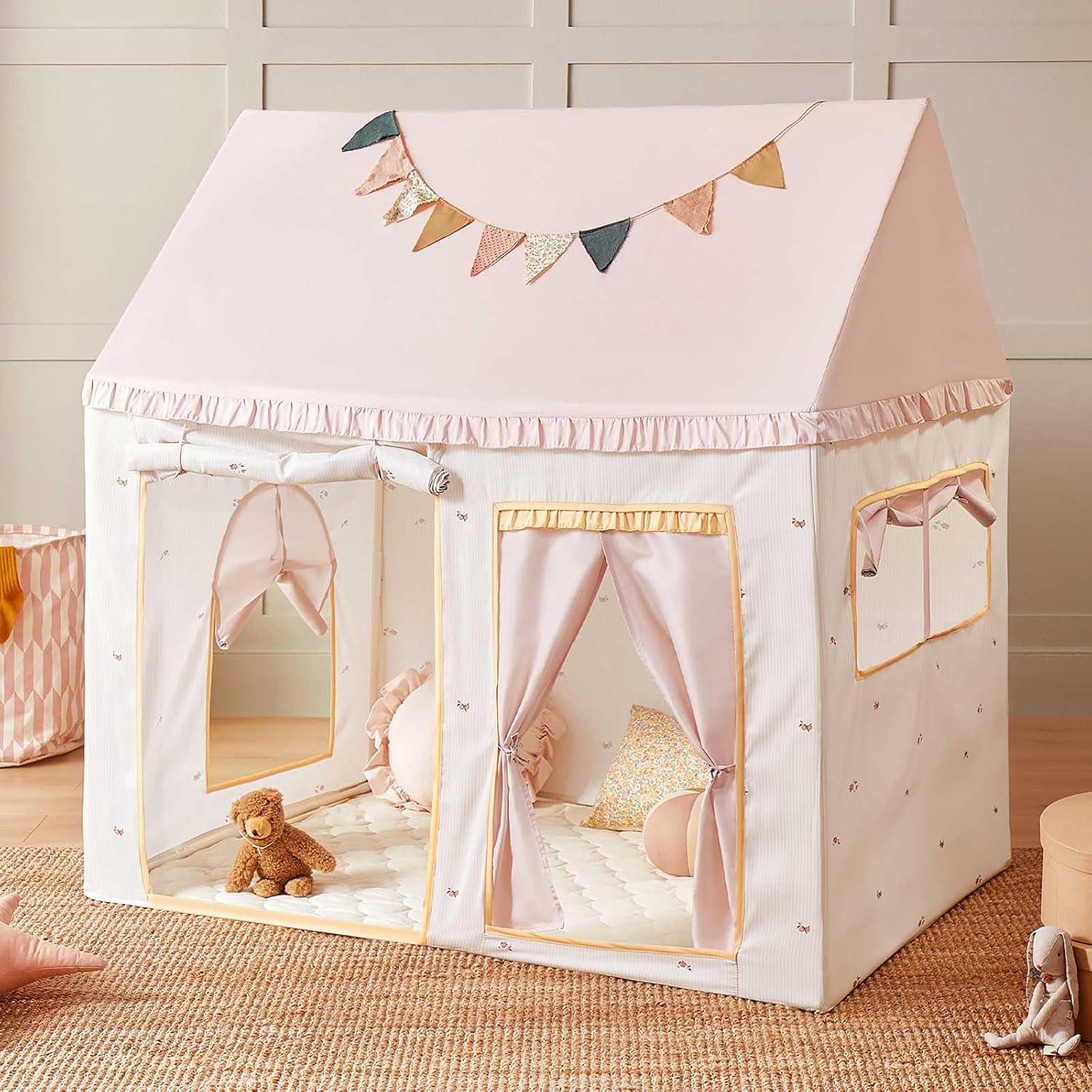 Pink Kids Indoor Play Tent for Toddlers | Cozy Playhouse + Mat
