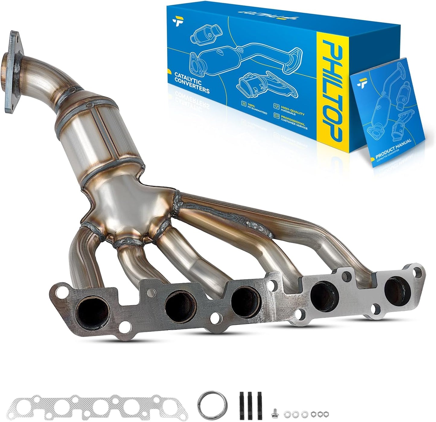 PHILTOP Front Exhaust Manifold Catalytic Converter Kit for Chevy