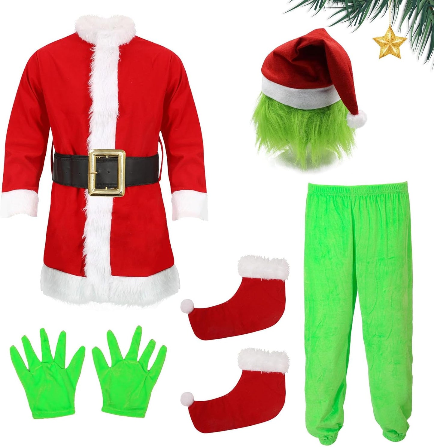 Green Costumes Kids 5Pcs Long Sleeve Hooded Top and Pants Set