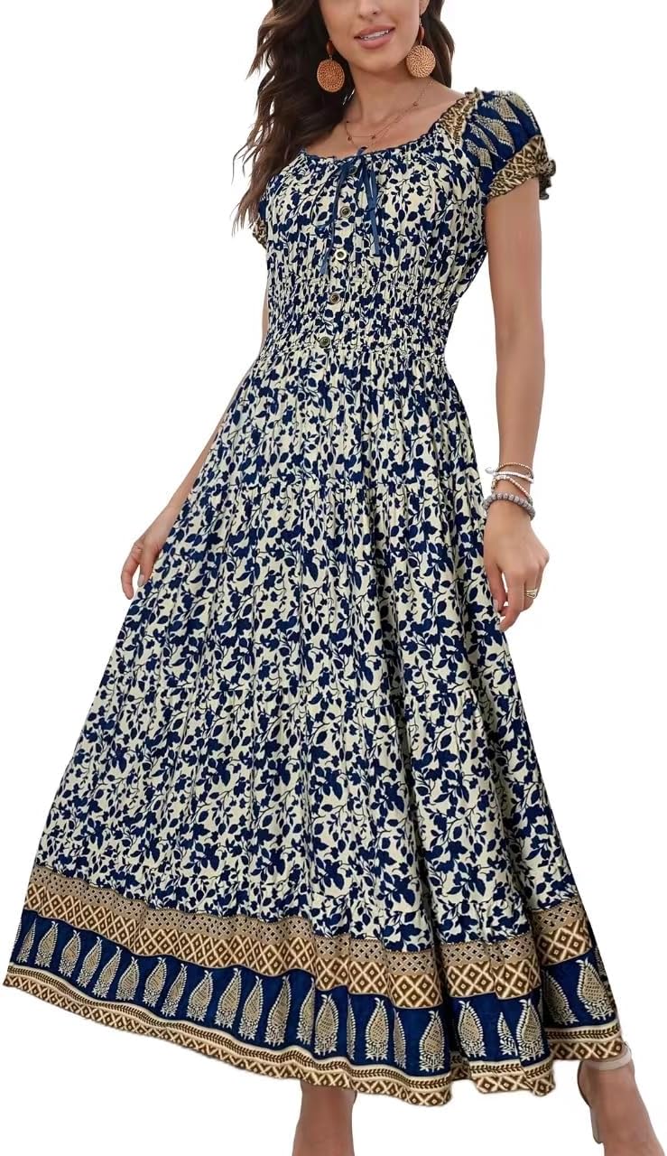 OSTOO Women's Boho Floral Print Maxi Dress for Summer Style