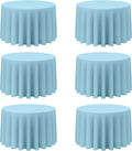 Light Blue Round Tablecloth 108 in 6 Pack - Washable Polyester Linen
