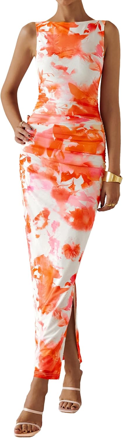 Floral Mesh Maxi Dress for Women - Elegant Bodycon Style