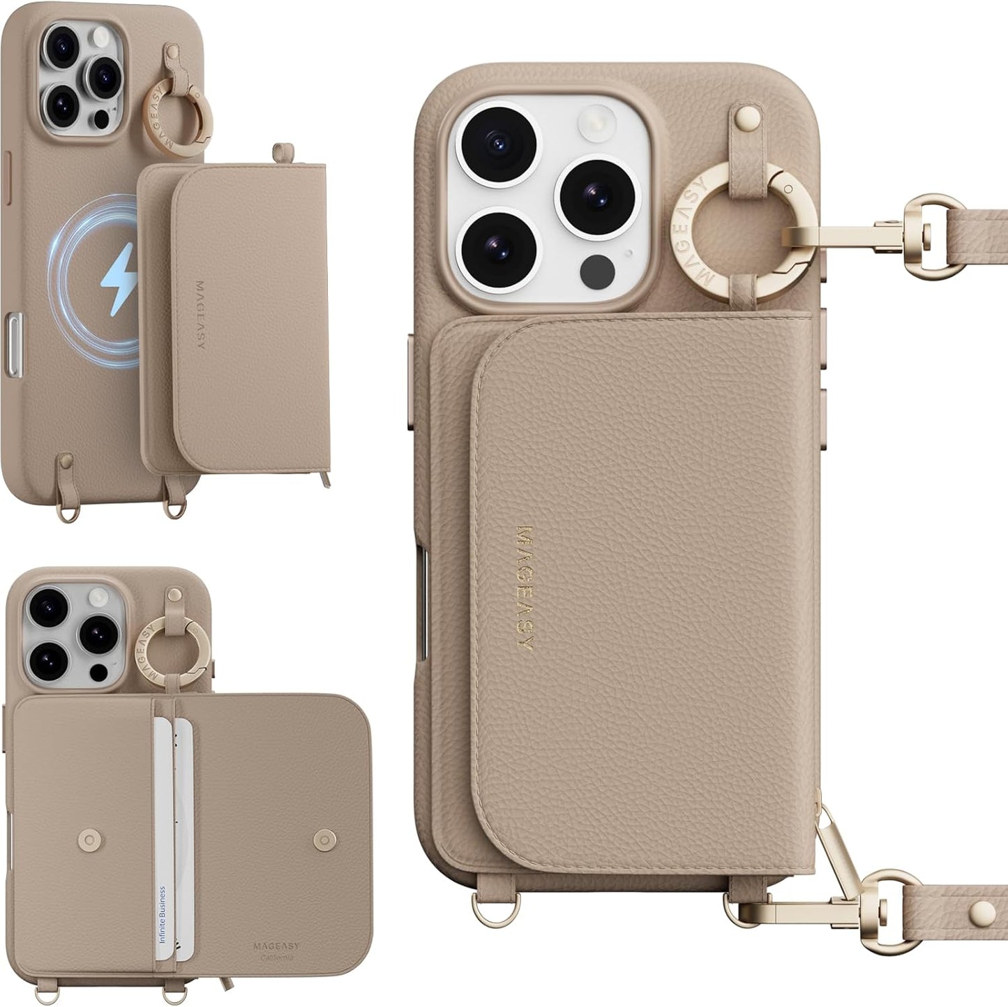 iPhone 16 Pro Case with Detachable Wallet & Crossbody Strap