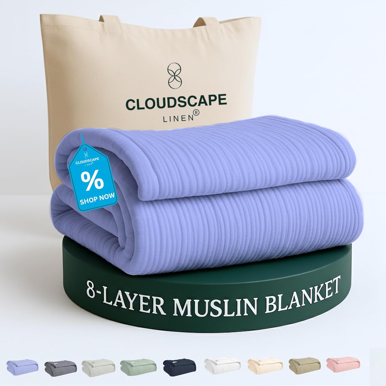Cloud Scape Linen 8-Layer Muslin Blanket for Queen Size Beds