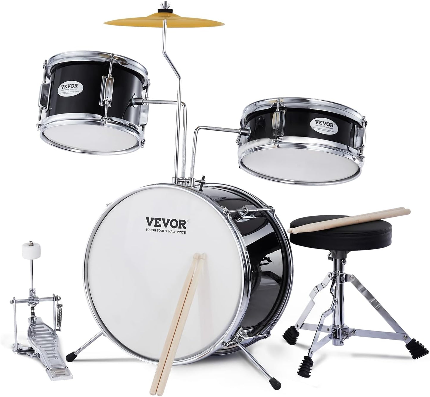 VEVOR Kids Drum Set - 3-Piece Beginner Drum Kit for Ages 6-12