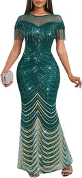 Sequin Tassel Mesh Maxi Dress for Women - Shimmering Club Gown