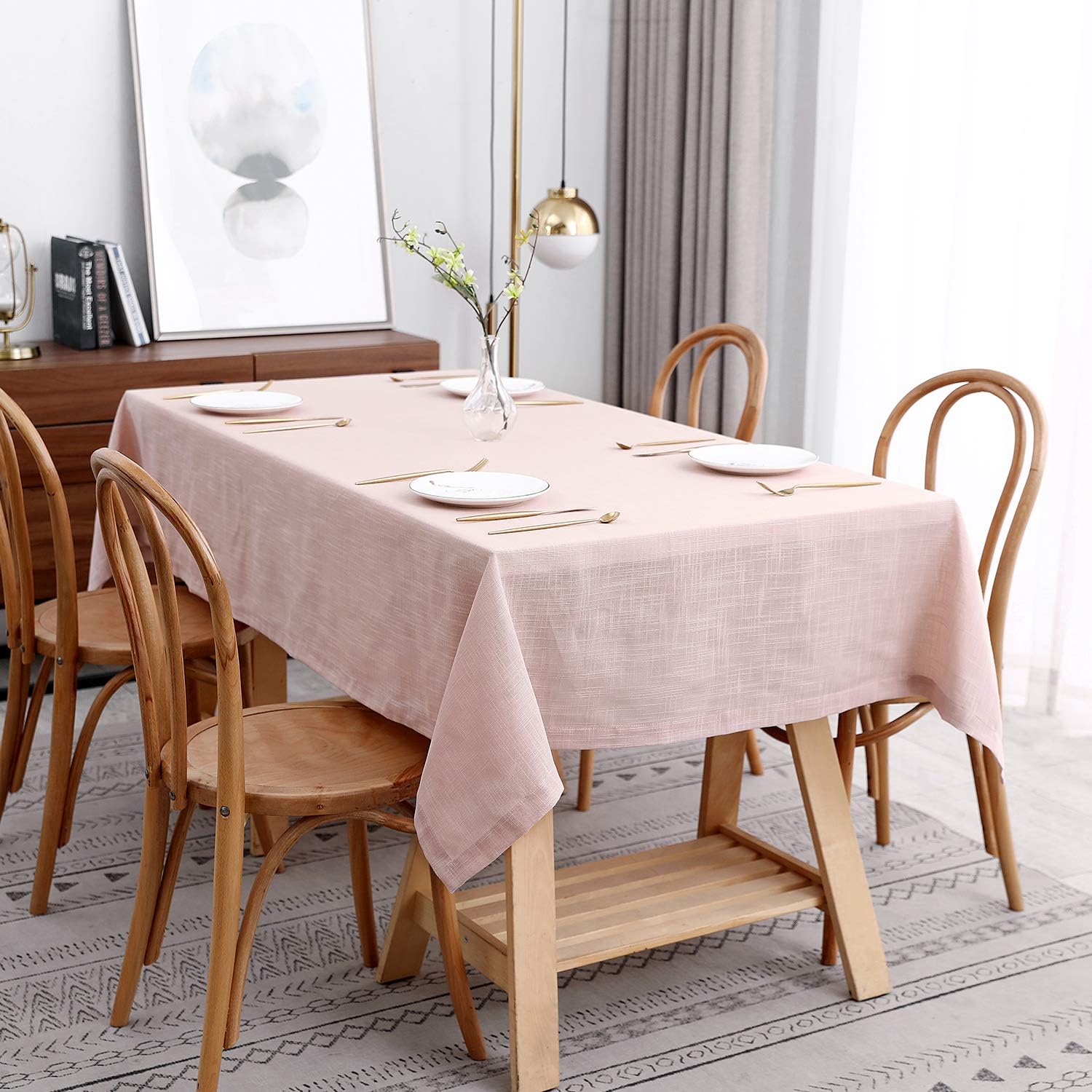 Lux Faux Linen Table Cloth for Dining Table 60 x 140 Inch Blush