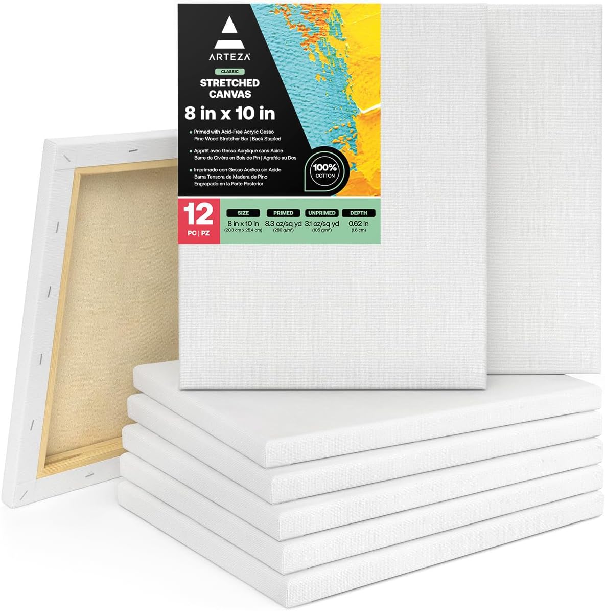 ARTEZA Stretched Canvas Pack of 12 for Acrylic and Oil Paints
