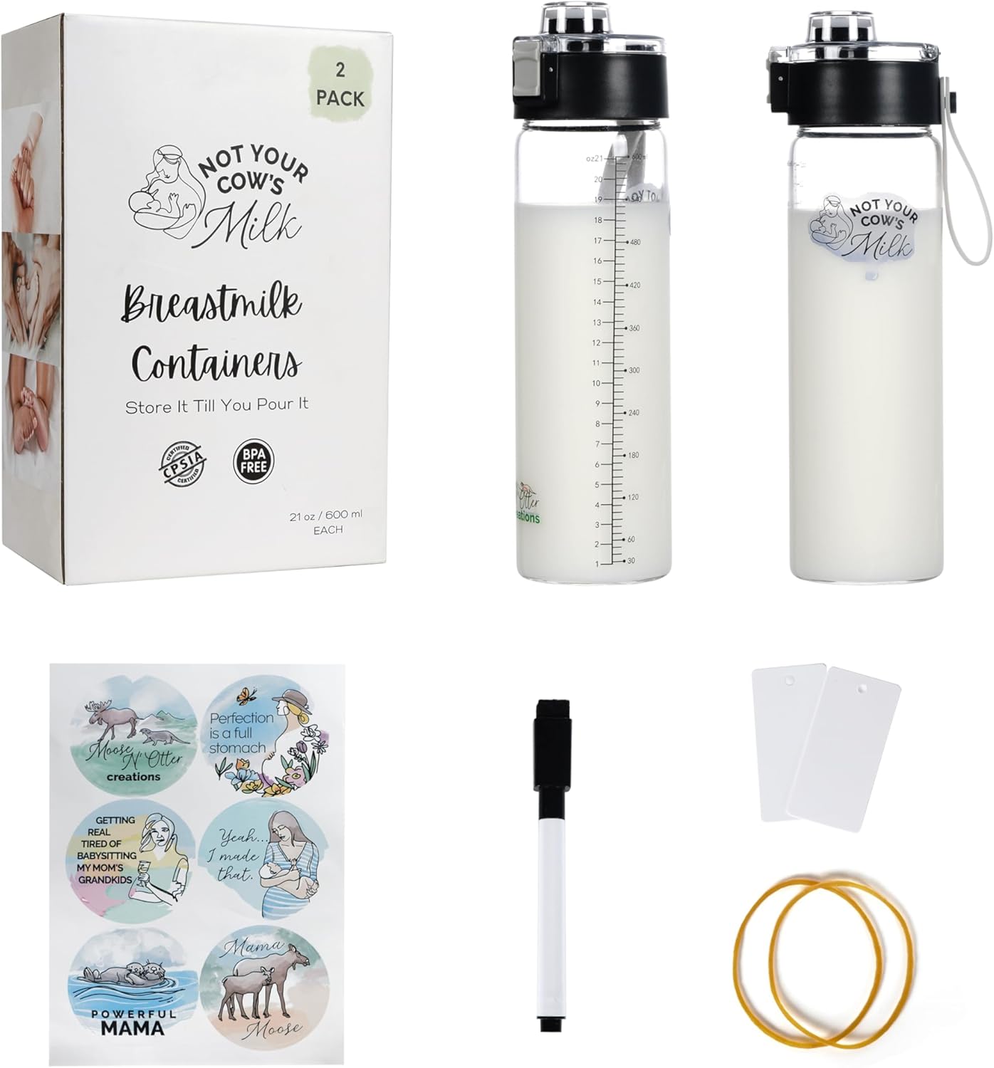 Breast Milk Storage Pitcher with Pop-Top Bottles for Fridge