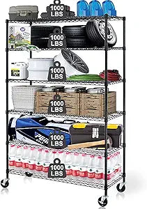 Dkeli Metal Shelves Garage Shelving Unit with Wheels for Storage