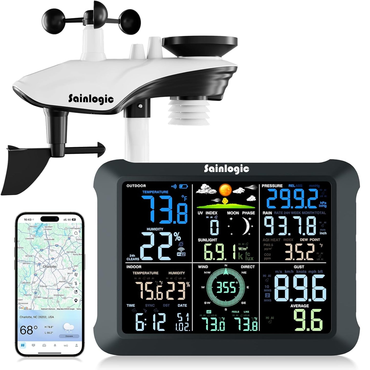Sainlogic WiFi Smart Weather Station with 8.5in Display and AI