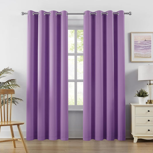 DUALIFE 96 Inch Purple Blackout Curtain Panels for Living Room