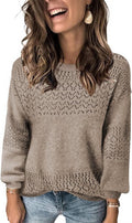 FEKOAFE Womens V Neck Hollow Knit Pullover Sweater - Soft Layering 22%
