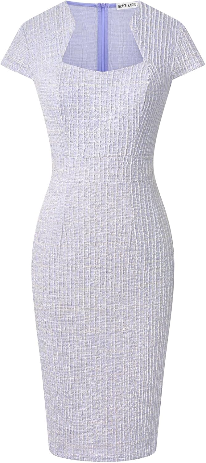 Gorgeous Pencil Dress for Work with Cap Sleeves and Tweed Style