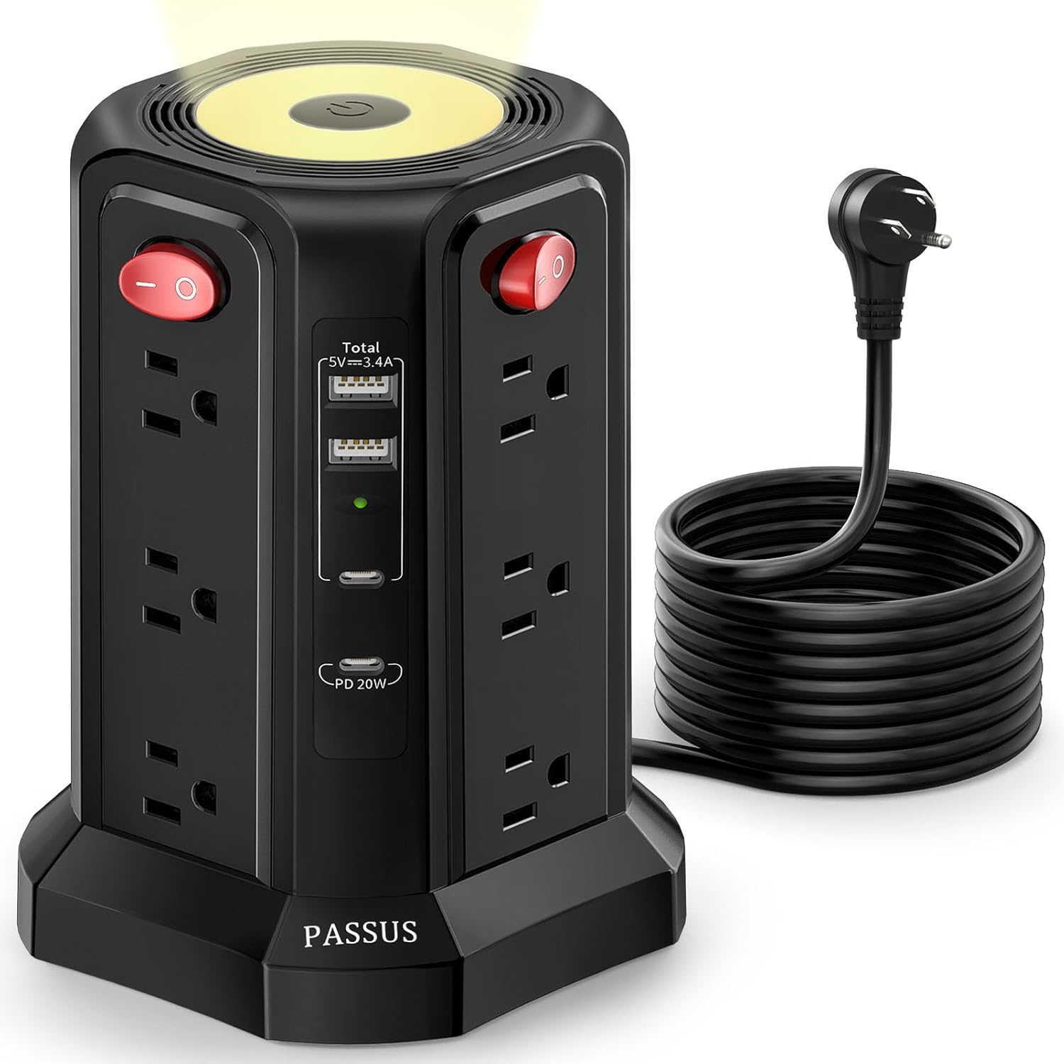 PASSUS 10 FT Surge Protector Power Strip: Ultimate Charging Hub