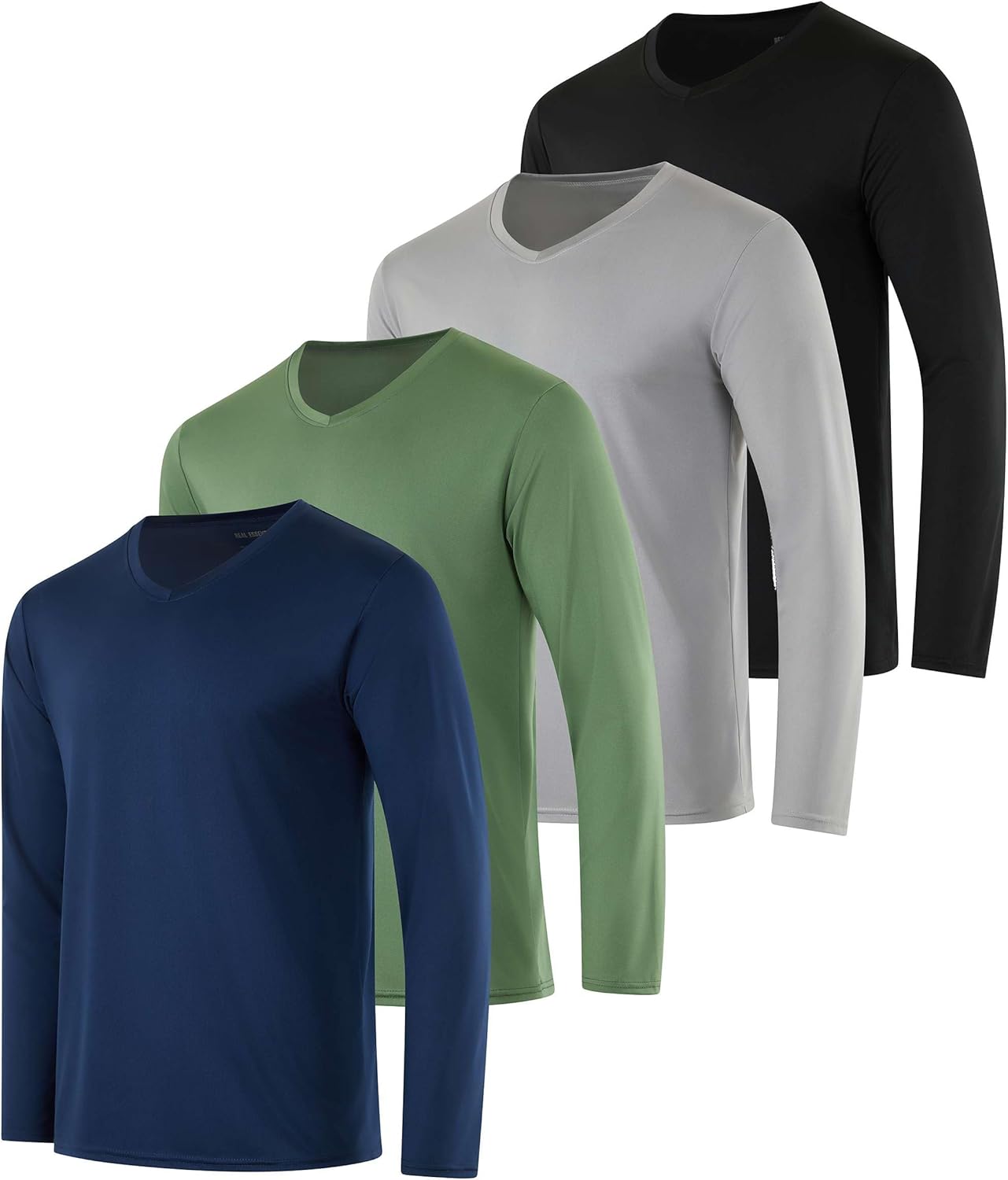 Men's Dry Fit Long Sleeve V-Neck T-Shirt 4 Pack for Activewear
