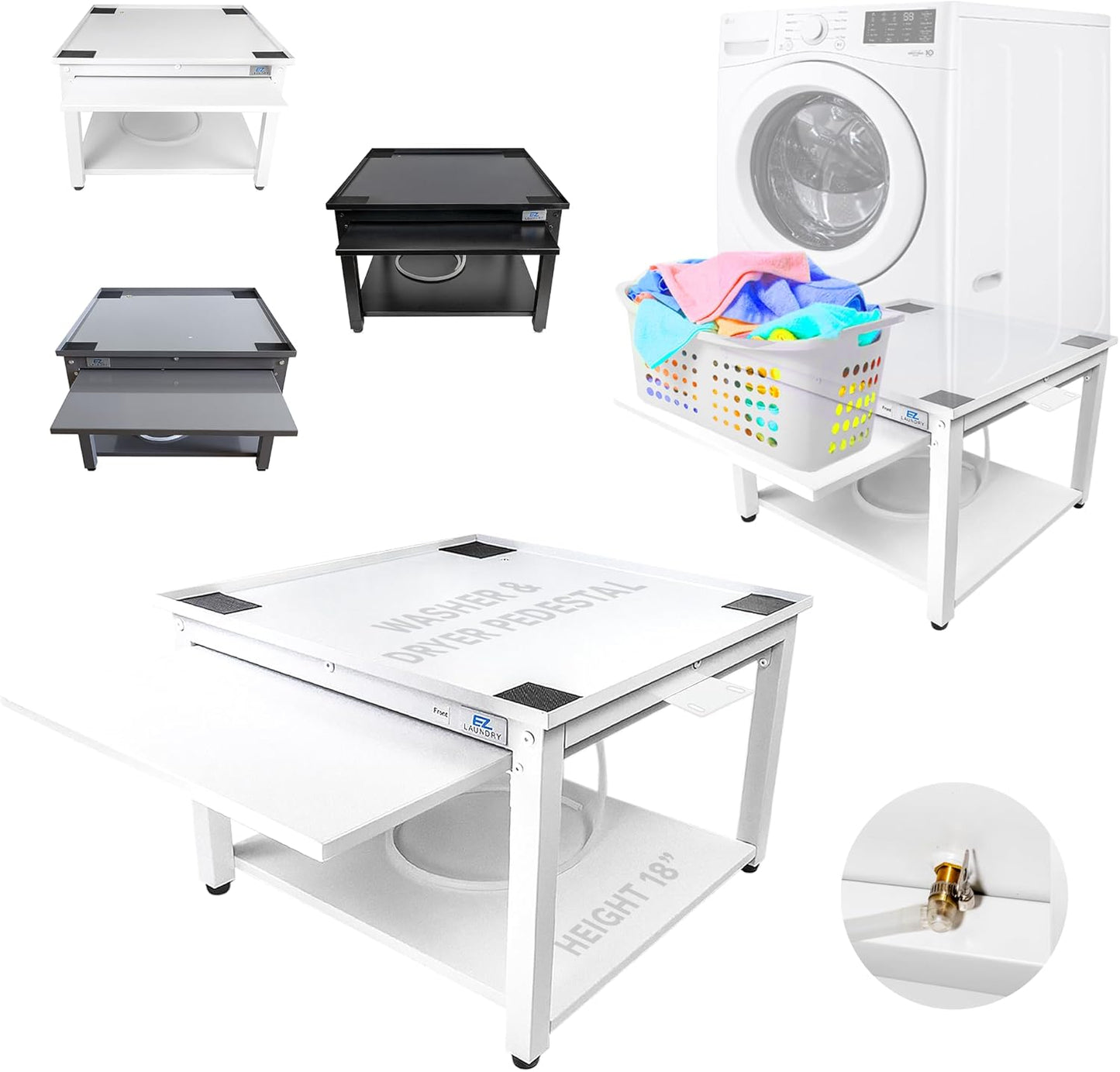 Washer and Dryer Pedestals with Pullout-Shelf for Comfort