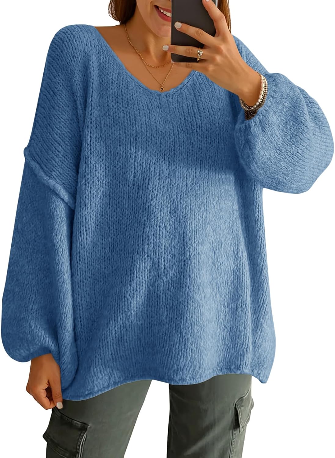 Oversized V Neck Sweaters for Women - Cozy Chunky Knit Style