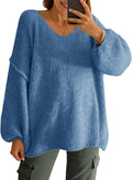 Womens Oversized V Neck Chunky Knit Sweater - Cozy Layering