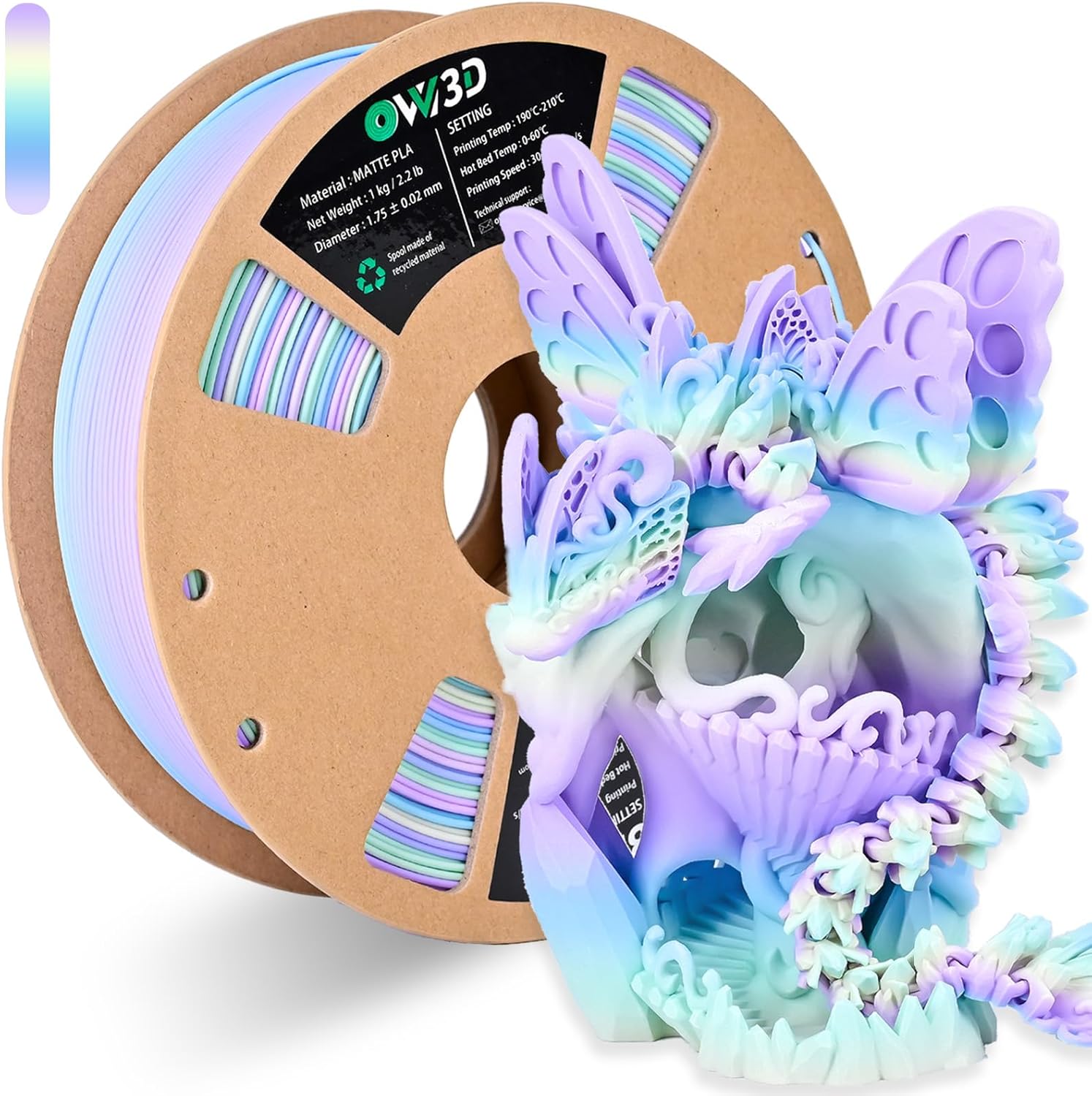 OVV3D Rainbow PLA Filament 1.75mm for Stunning 3D Prints