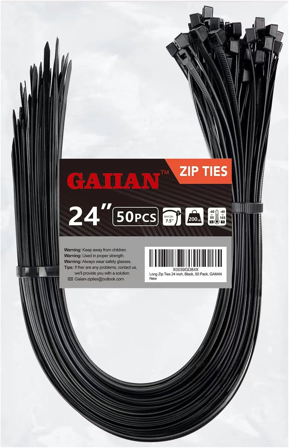 GAIIAN 24 Heavy Duty Zip Ties 200 lbs Strength