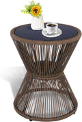 Small Outdoor Side Table Patio 20 in Woven Rope Hourglass End Table