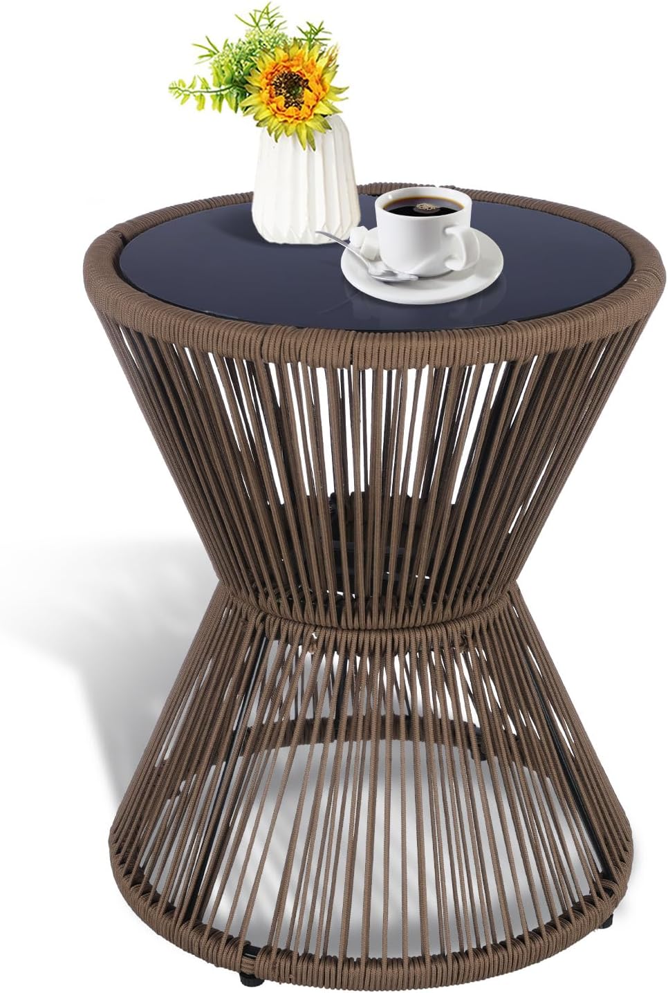 Woven Rope Hourglass End Table for Outdoor and Indoor Use