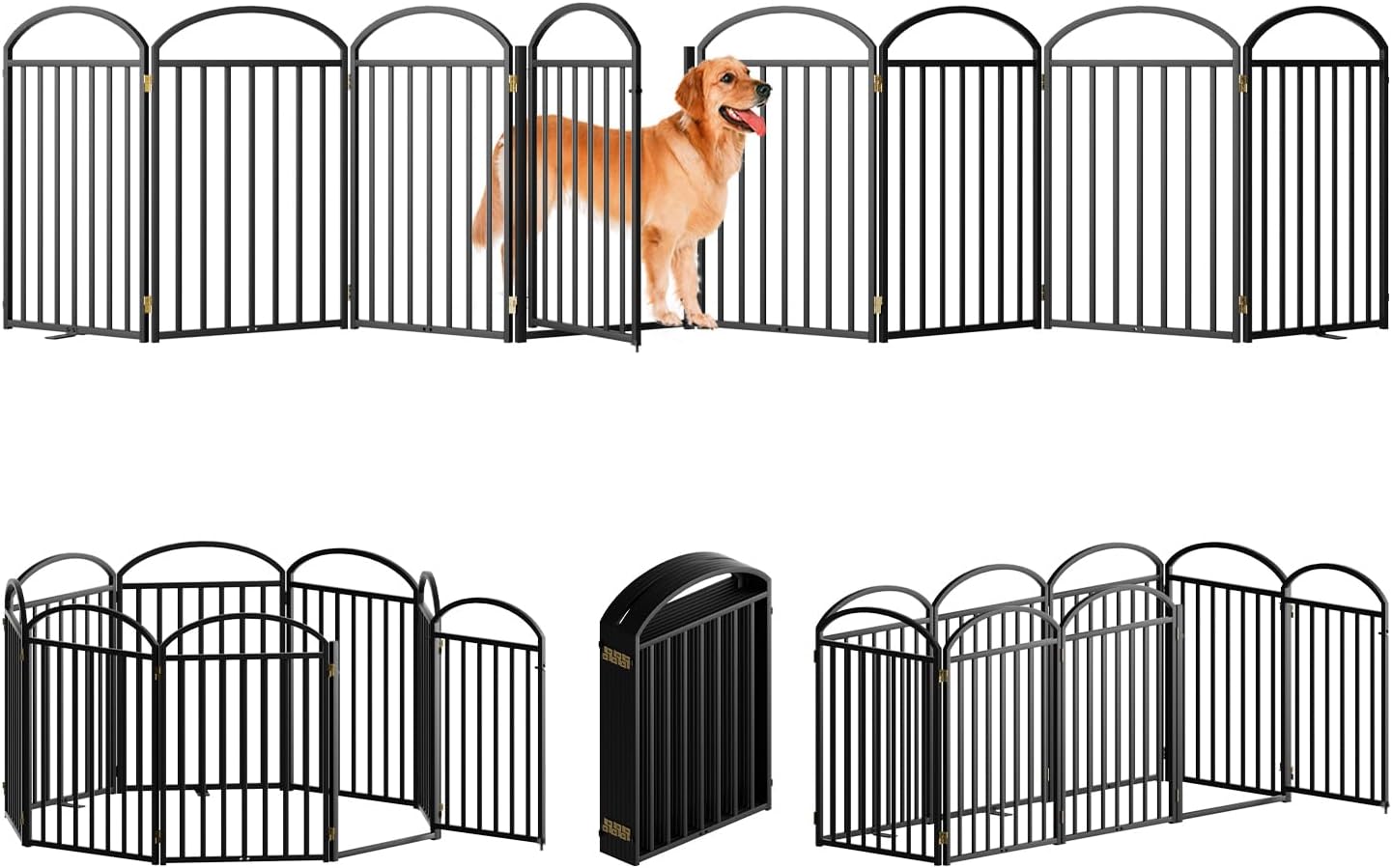 8 Panel Full Metal Freestanding Dog Gate with Door, 192in Wide