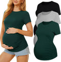 3 Pack Womens Maternity Shirts - Crew Neck Short Sleeve Maternity Tops