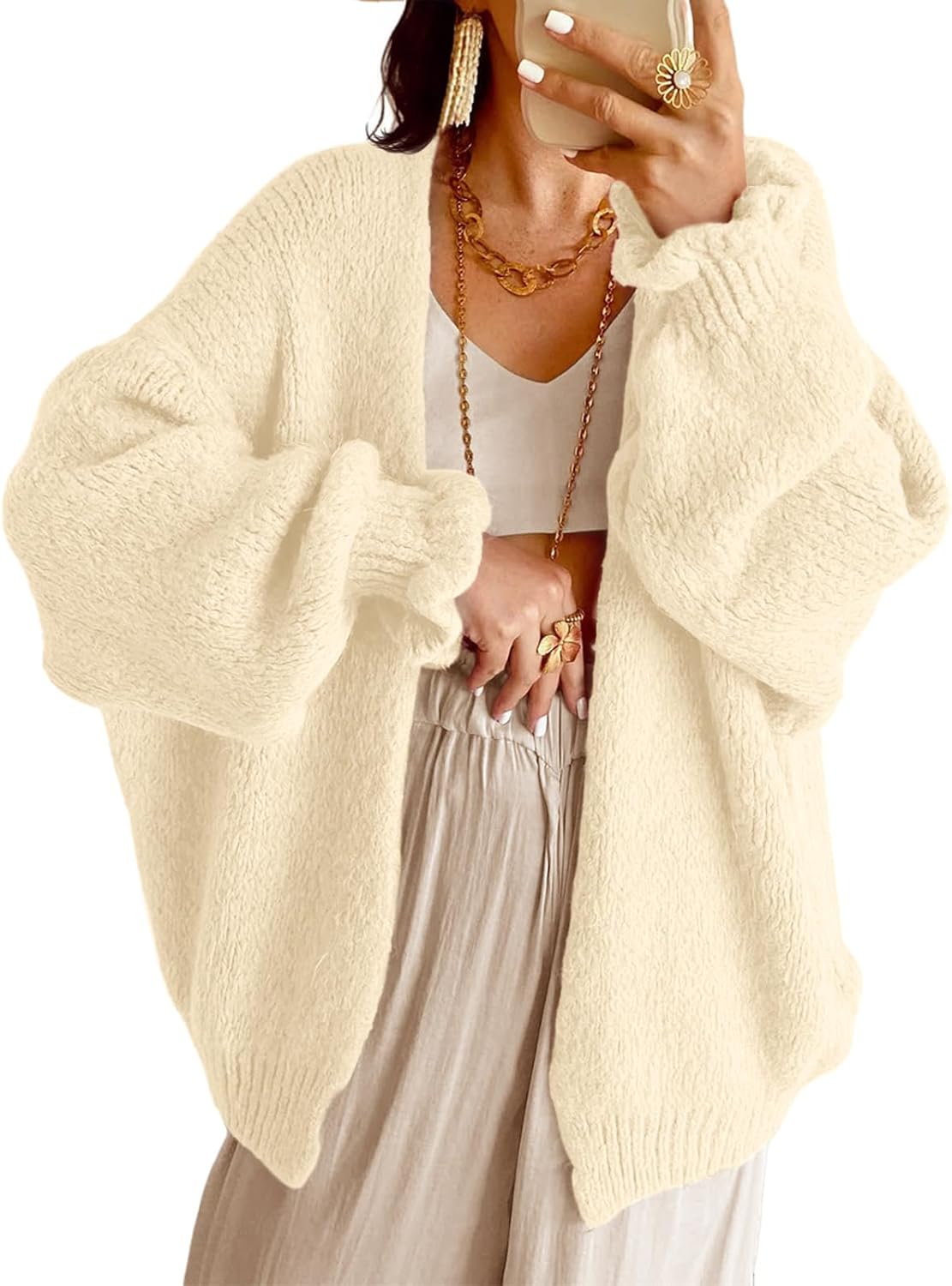 Oversized Open Front Cardigan for Women - Cozy Knitwear Style