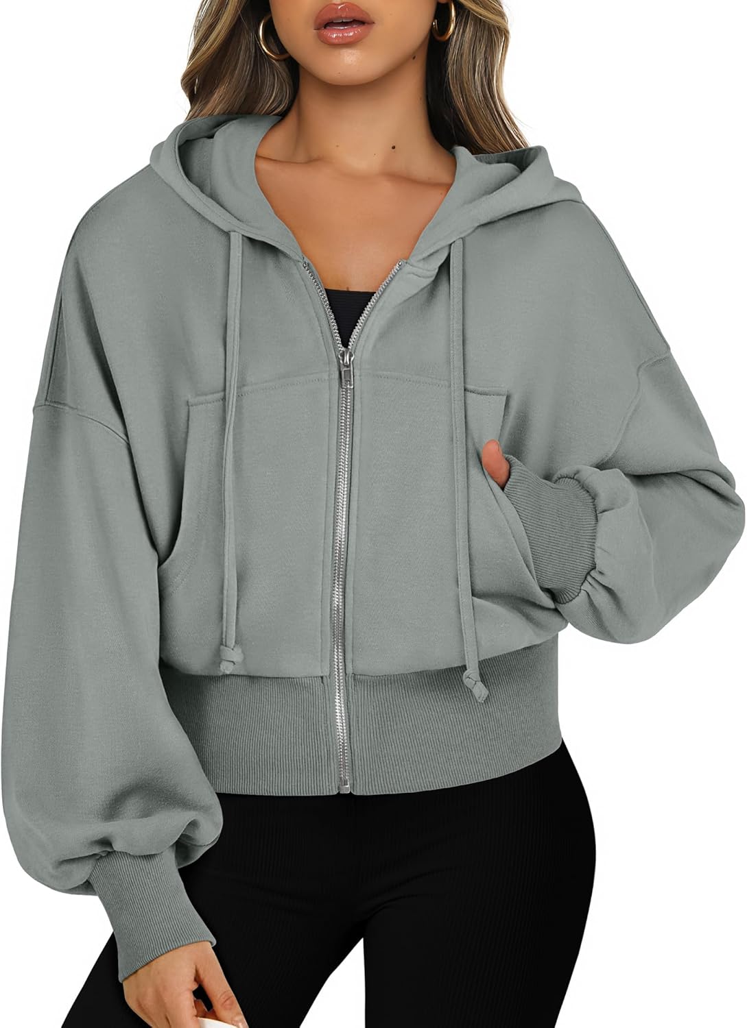 Womens Zip Up Hoodies Cropped Sweatshirts for Trendy Fall Looks