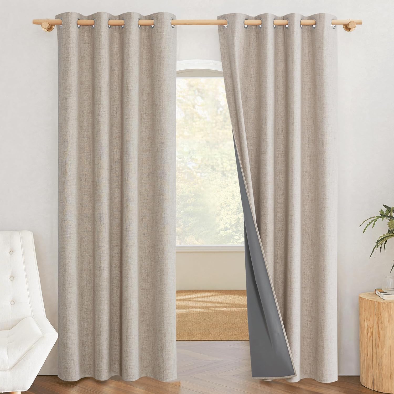 NICETOWN Oatmeal Vintage Open Linen Weave Thermal Curtains