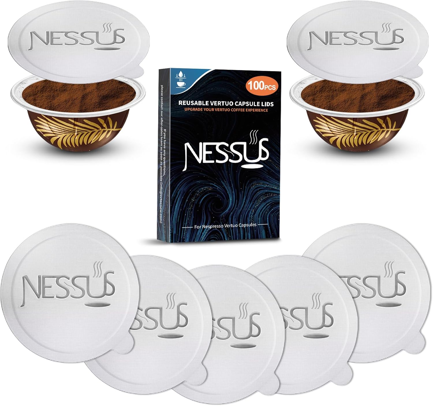 Nessus 100 PCS Aluminum Foil Lids for Nespresso, Refillable Pods Kit