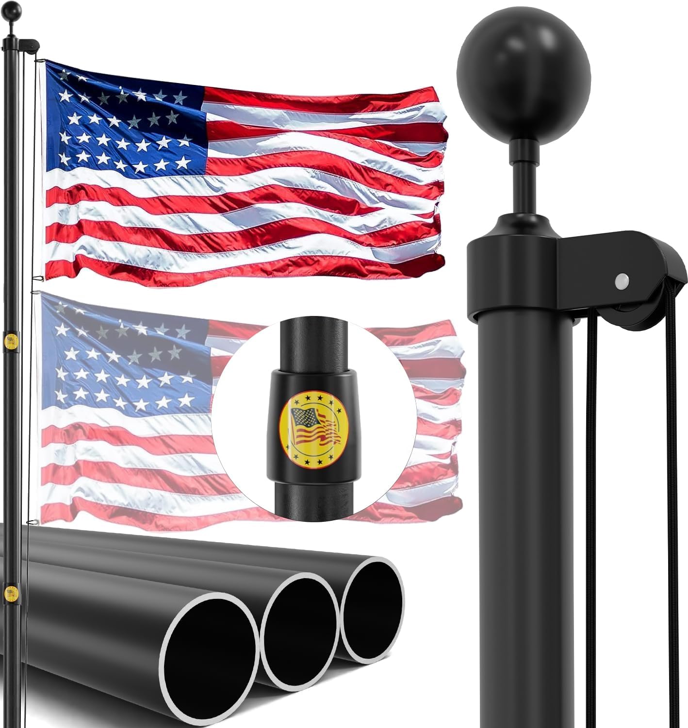 25FT Heavy Duty Flag Pole with Reinforced Wind Resistance Design