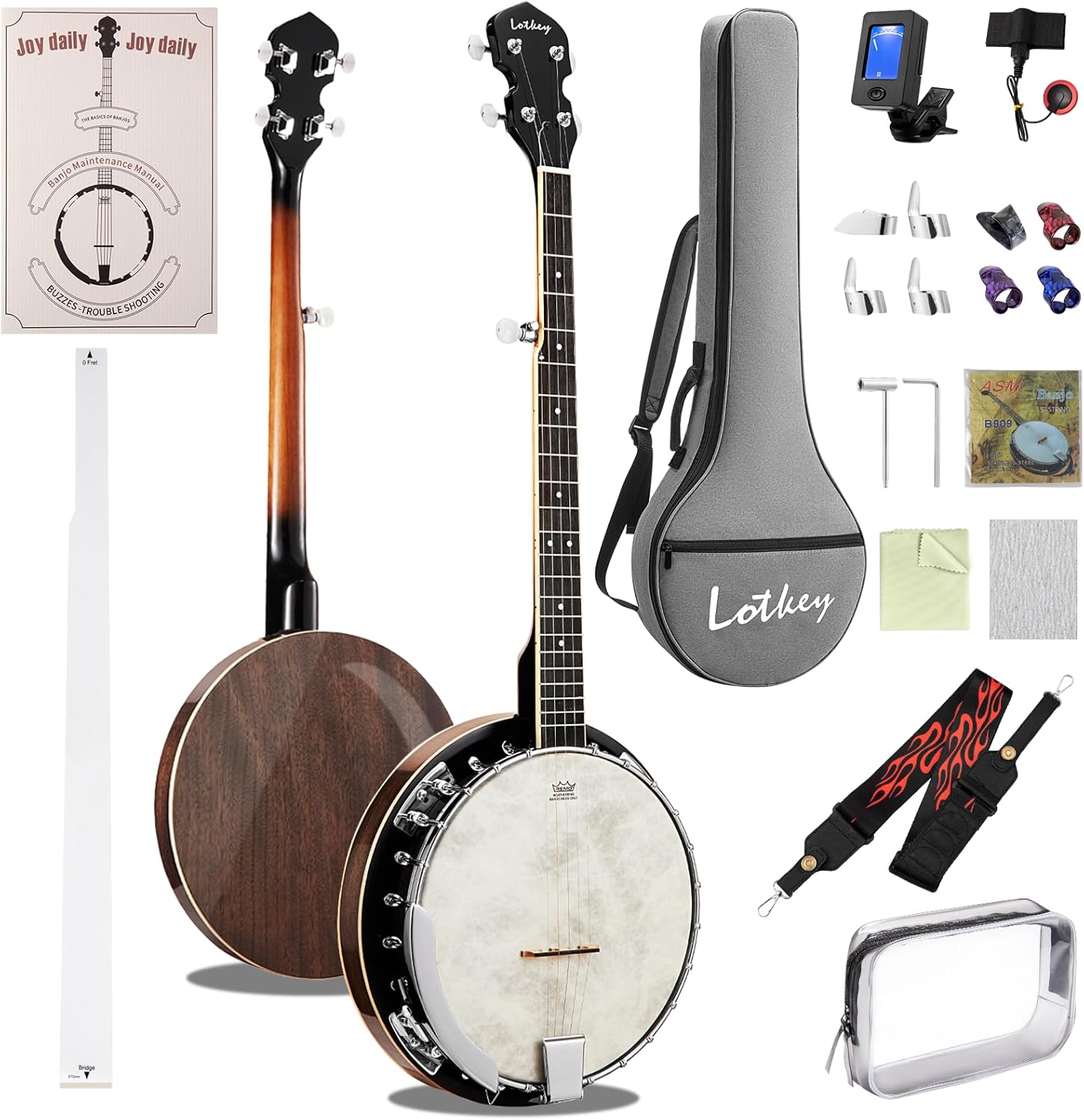 Lotkey 38-Inch 5 String Banjo with Dual Styles for Beginners