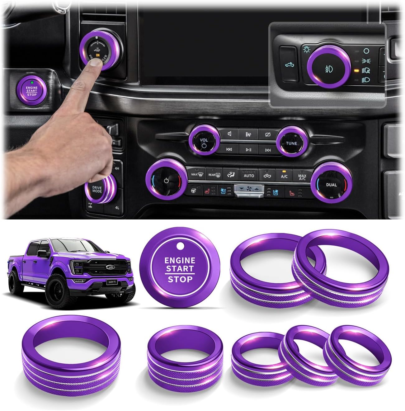 Aluminum Alloy Knob Cover Trim Set for Ford F150 & Super Duty