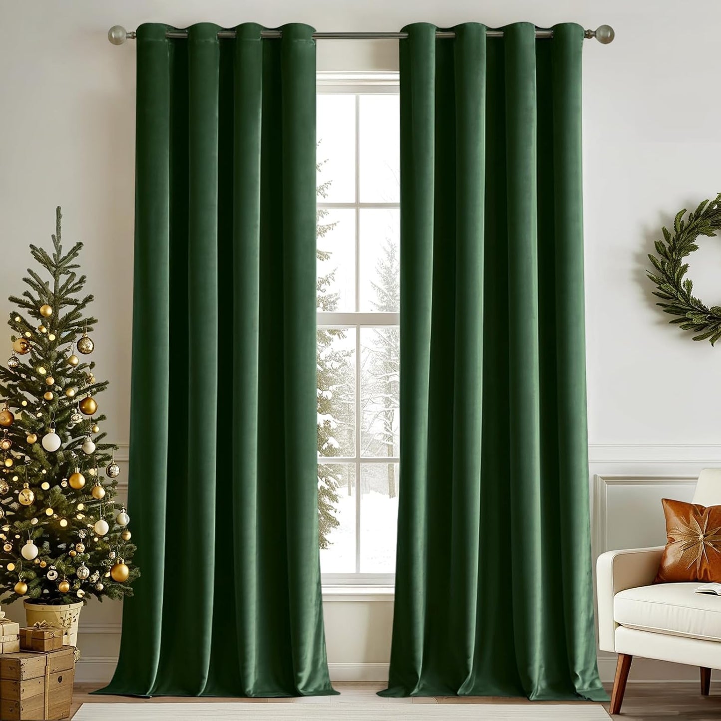 MIULEE Christmas Velvet Curtains 90 Inches Elegant Grommet Drapes