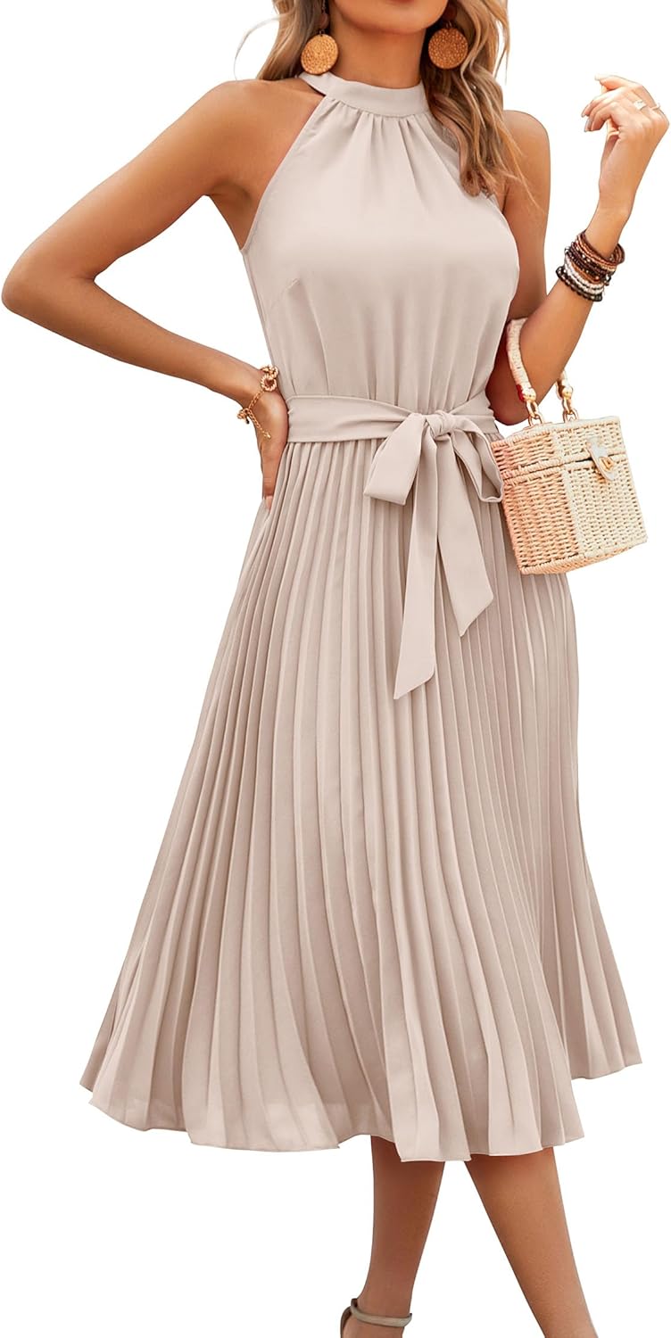 KIRUNDO Women's Summer Sleeveless Halter Neck Midi Dress