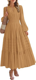 Fall Maxi Dress V Neck Elastic Waist - Flattering Everyday Dress